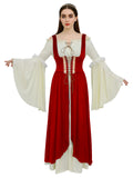 Women's Renaissance Costume Set,Plus Size Off-Shoulder Gothic Gown w/Lace Sleeves for Halloween, Irish & Medieval Fairs