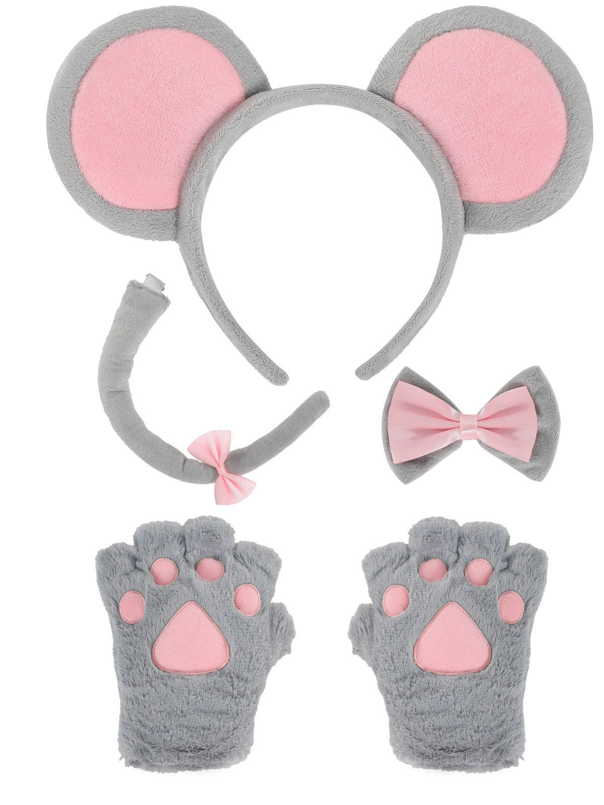 Cute Animal Cosplay Set - Cat, Fox, Bear, Dalmatian, Mouse Theme Accessories (Ears, Tail, Gloves, Bow)