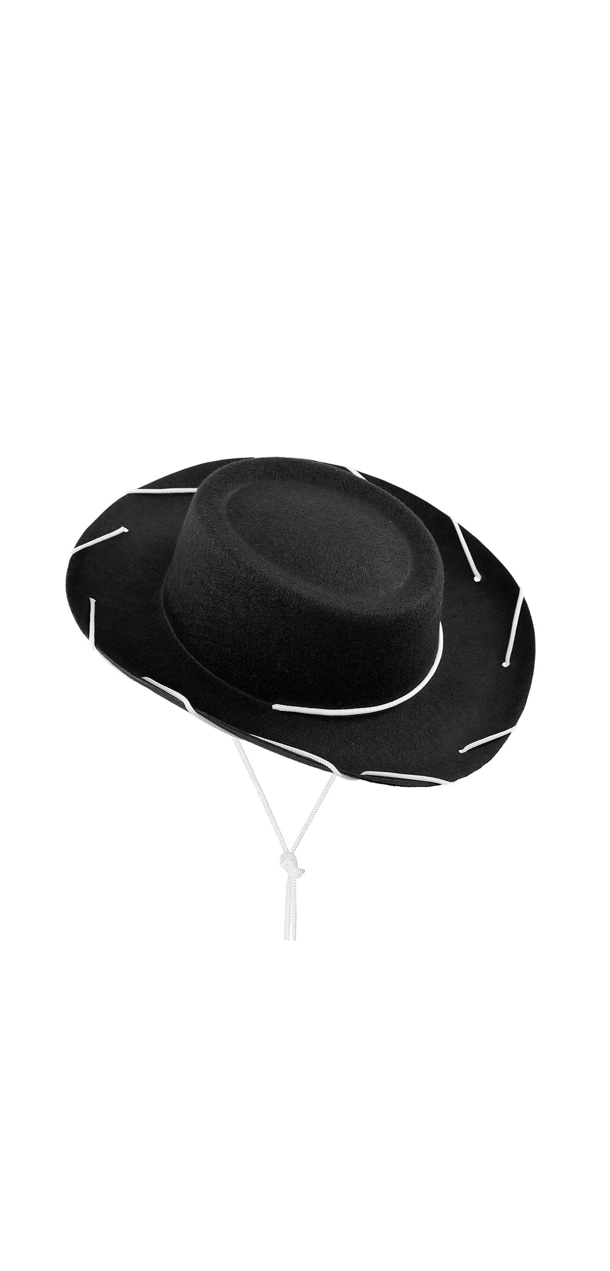 Cowboy Hat for - Soft Felt Western Rancher Hat with Chin Cord, Wild West Dress Up Costume Accessory Black
