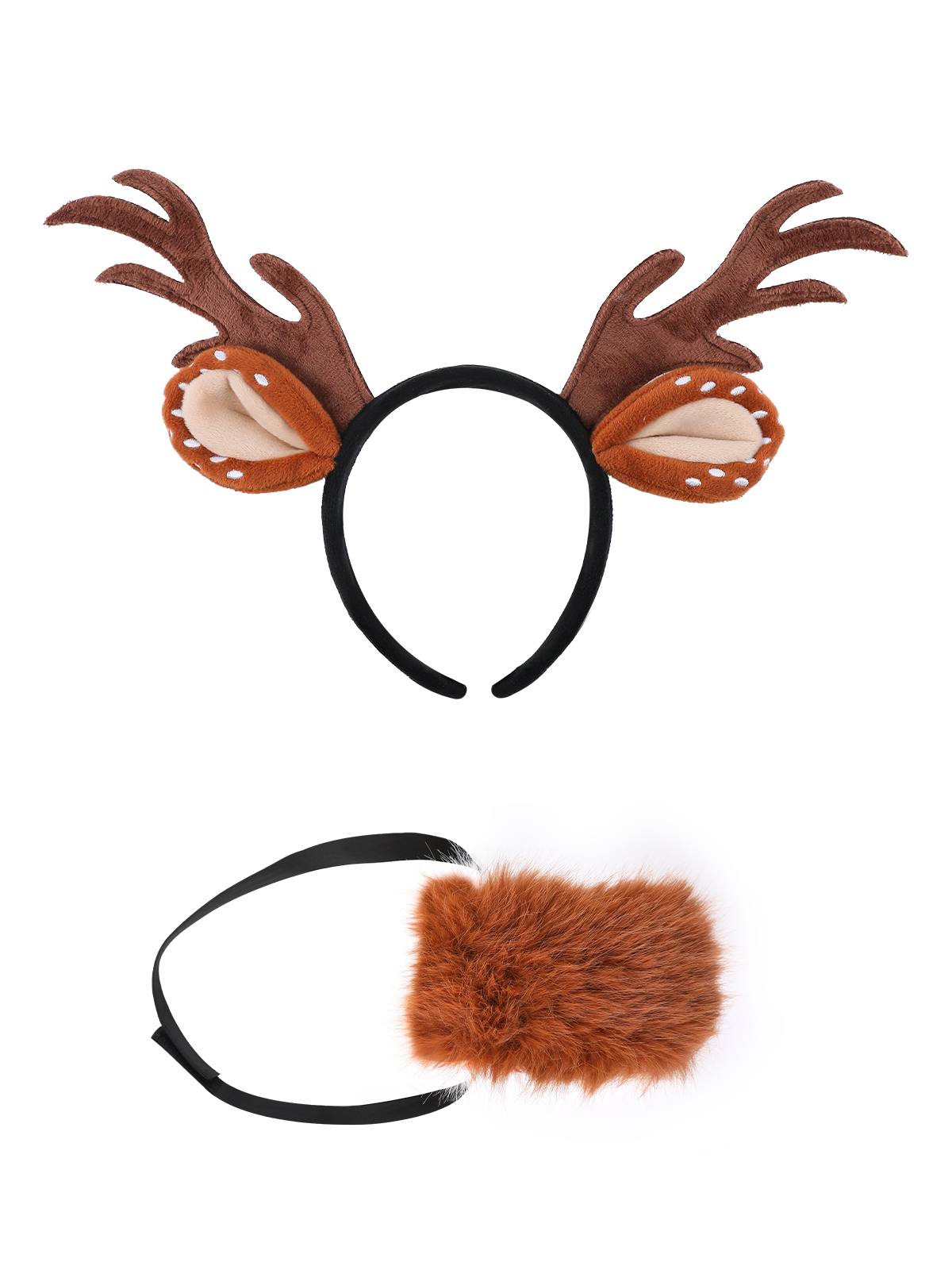 Reindeer Antlers Headband Fluffy Deer Ears and Antlers Hairband for Girls, Cute Brown Animal Costume Accessory for Christmas, Halloween, Party & Cosplay