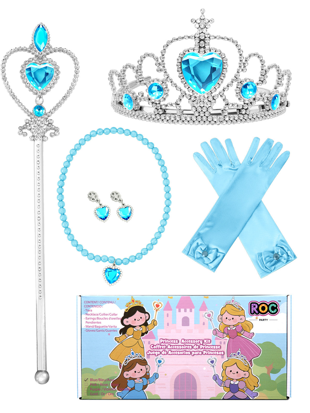 Princess Dress Up Accessories Set for Girls Crown, Wand, Gloves, Necklace, Earrings for Halloween