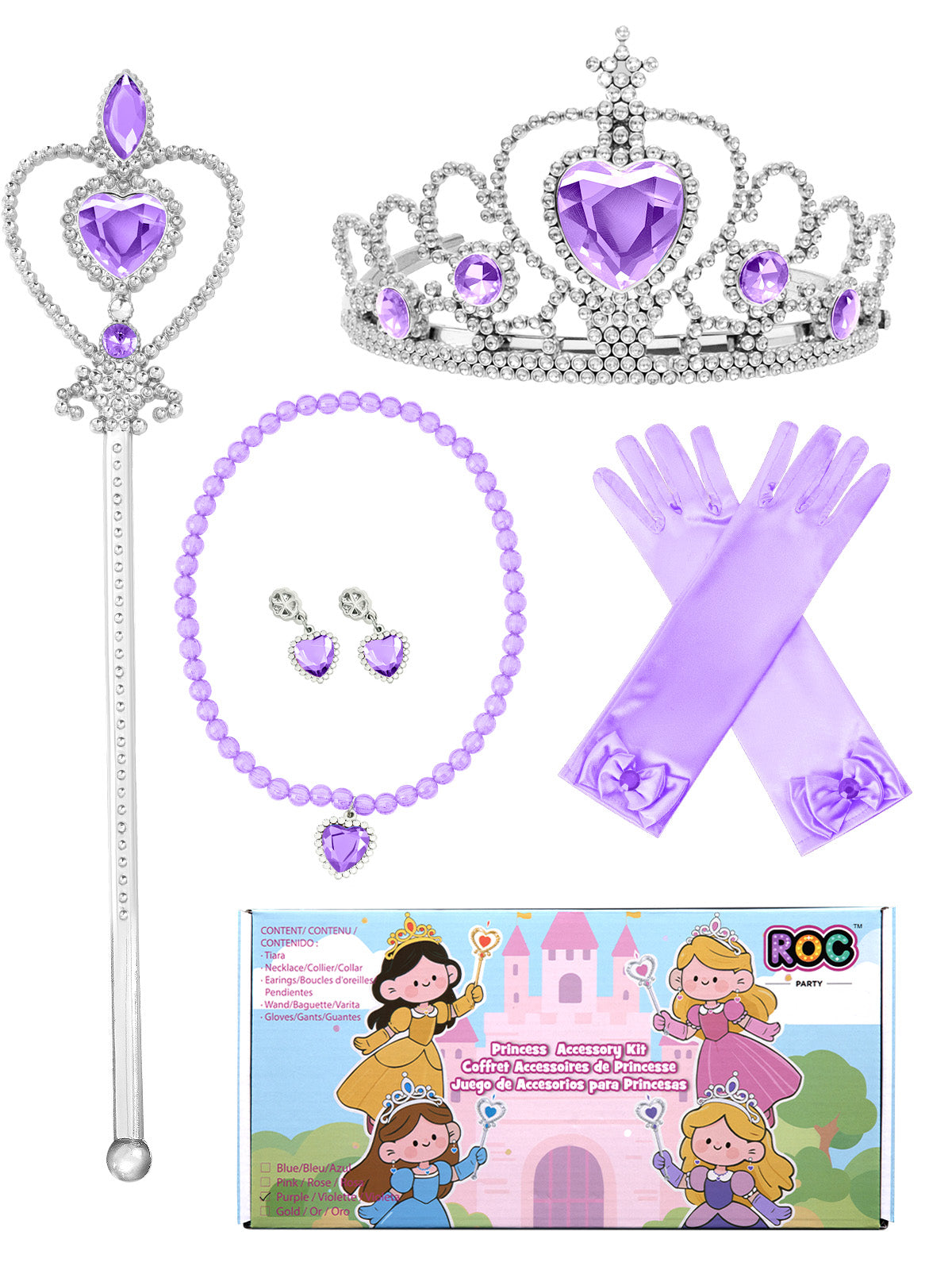 Princess Dress Up Accessories Set for Girls Crown, Wand, Gloves, Neckl Rocparty Princess Dress Up Accessories Set for Girls Crown, Wand, Gloves, Neckl Rocparty