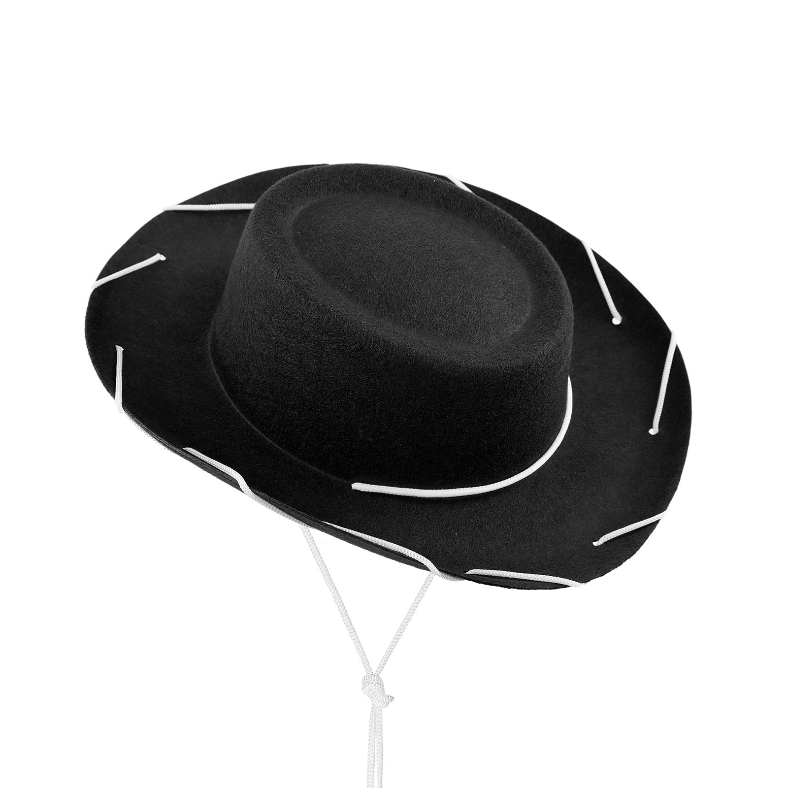 Cowboy Hat for - Soft Felt Western Rancher Hat with Chin Cord, Wild West Dress Up Costume Accessory Black