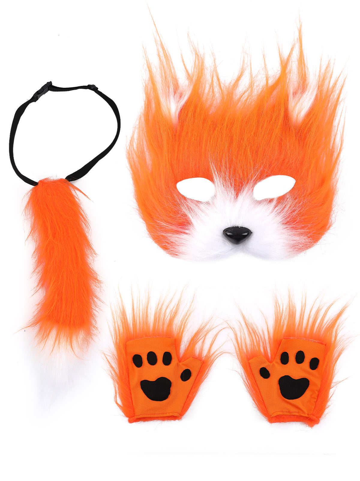 Faux Fur Cat Tail Plush Mask Fluffy Paw Gloves Accessory Set