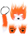 Faux Fur Cat Tail Plush Mask Fluffy Paw Gloves Accessory Set