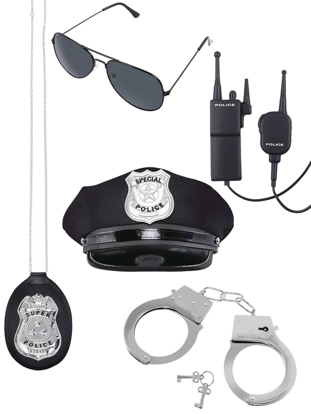 Mens Police Officer Costume Accessories Set for Adults Black