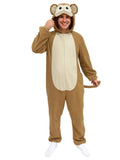 Adult Slim-Fit Monkey Onesie – Fleece Animal Jumpsuit with Tail & Hood for Halloween & Lounge Wear L Brown