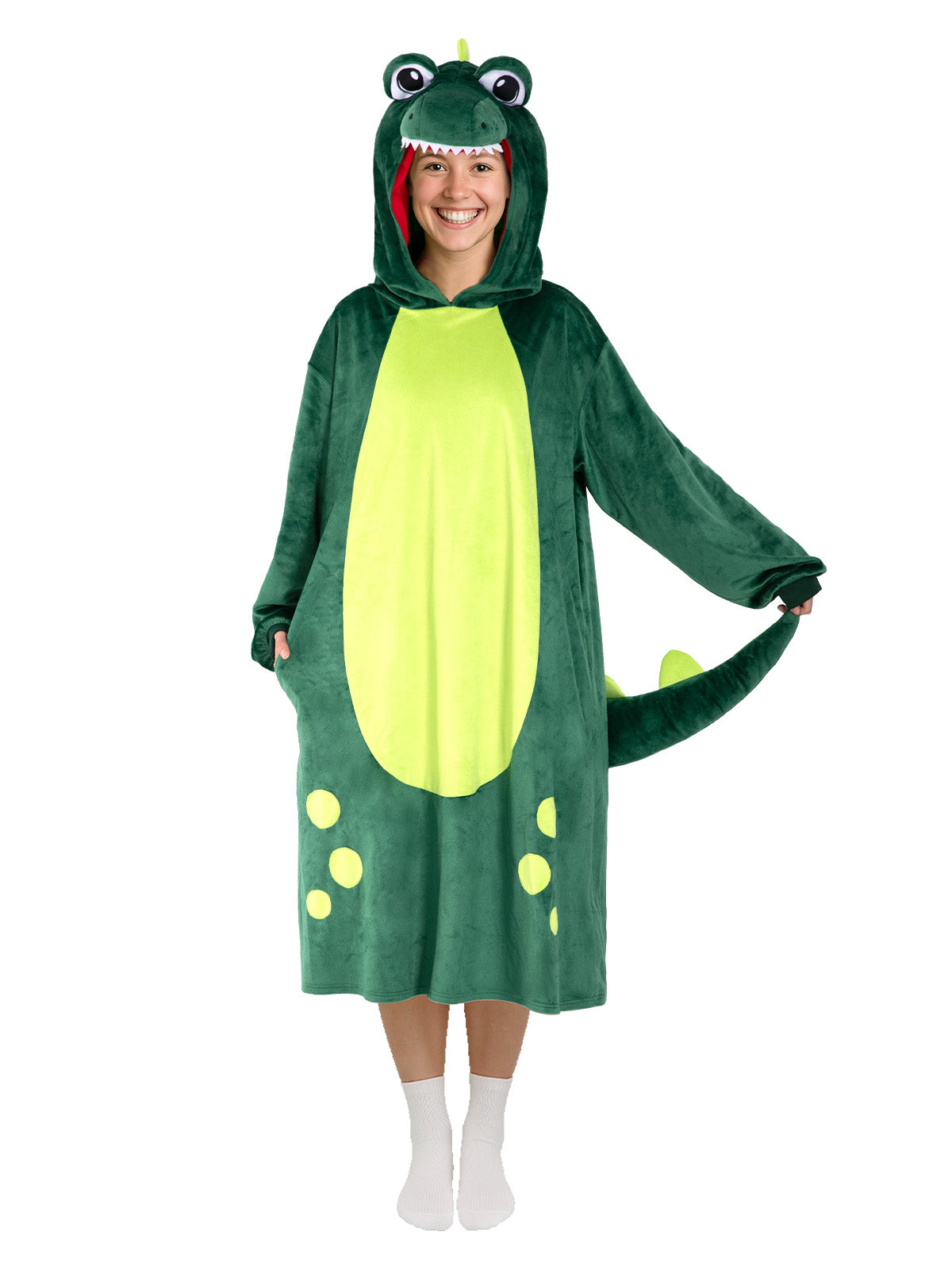 T-Rex Hoodie Costume Dress for Women - One-Piece Costume Sleepwear for Halloween & Parties
