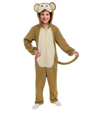 Brown Slim-Fit Monkey Onesie – Fleece Animal Jumpsuit with Tail & Hood for Halloween & Lounge Wear L