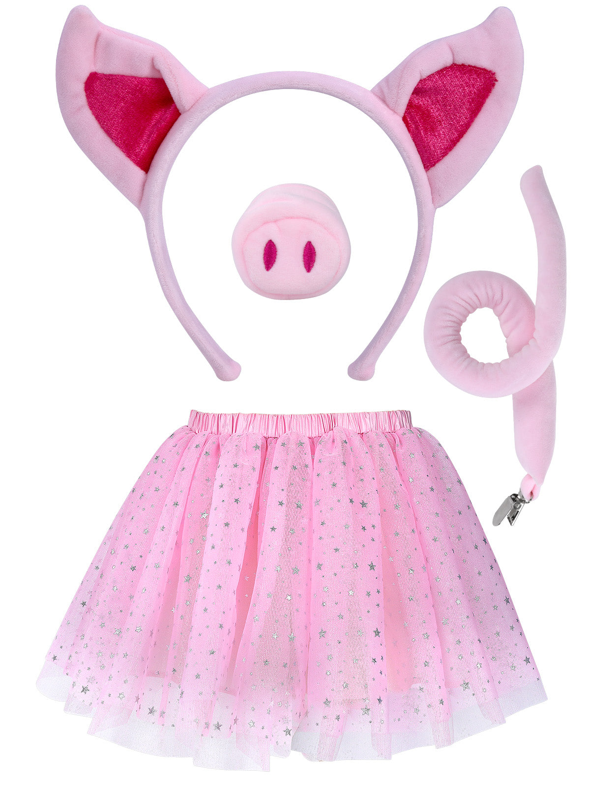 Pig Costume Set with Headband, Tutu Skirt, Nose, and Tail Pink Animal Dress-Up Accessories for Adult Women