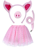 Pig Costume Set with Headband, Tutu Skirt, Nose, and Tail Pink Animal Dress-Up Accessories for Adult Women