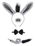 Donkey Ears and Tail Costume Set Halloween Animal Dress-Up Accessories for Kids and Adults Grey