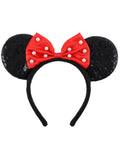 Mouse Ears Headband with Bow Cute Black and Red Polka Dot Ears for Girls and Women, Perfect for Birthday