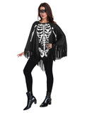 Womens Day of Dead Skeleton & Skull Pattern Poncho for Halloween Costume Outfit