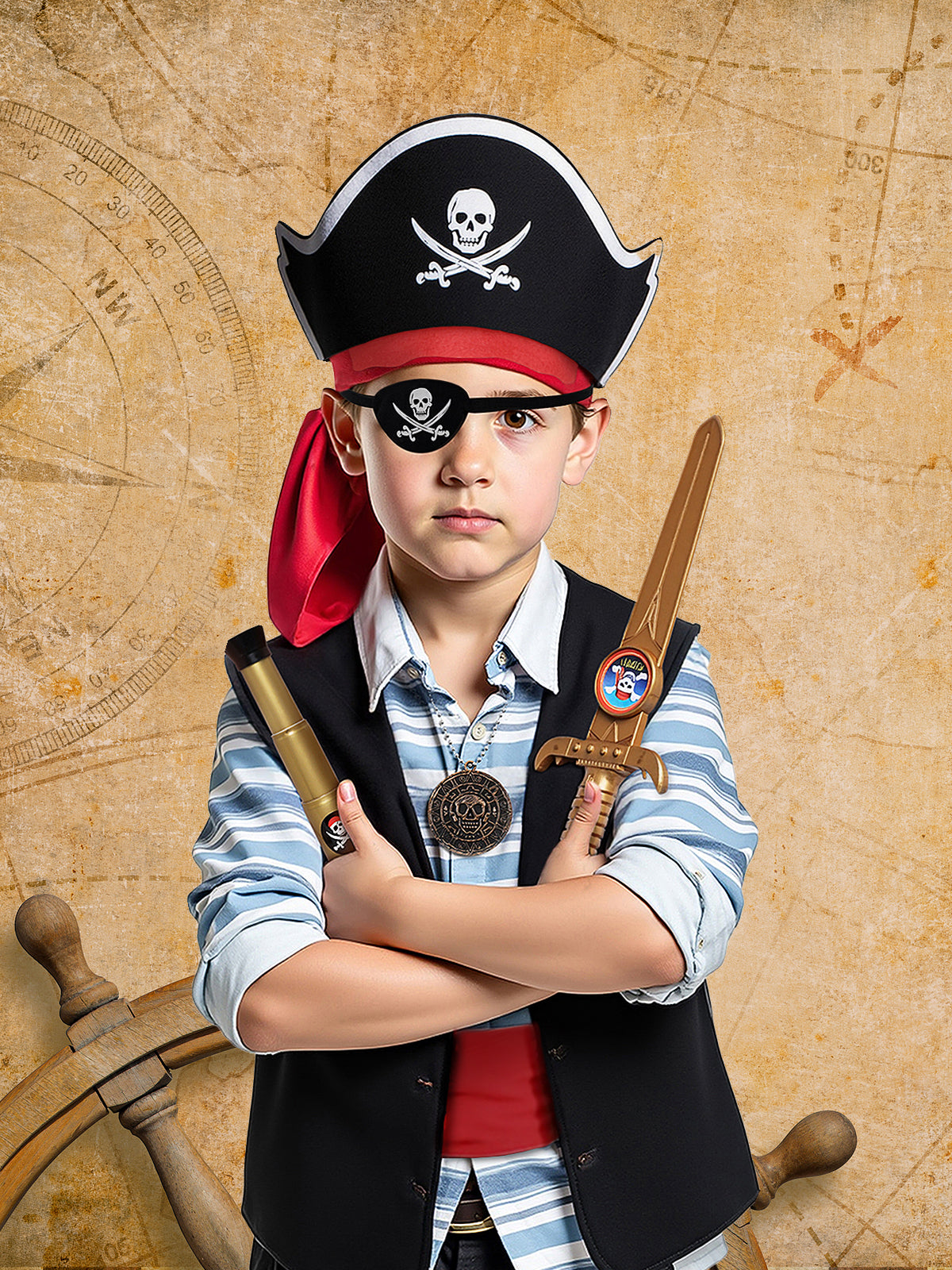 Pirate Costume Accessories Set for Halloween Parties Adult Men Size