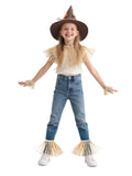 Kids Scarecrow Costume - 6PC Raffia Straw Halloween Set with Hat & Accessories for Boys & Girls, Ideal for Ages 4 to 12