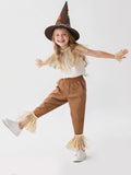 Kids Scarecrow Costume - 6PC Raffia Straw Halloween Set with Hat & Accessories for Boys & Girls, Ideal for Ages 4 to 12