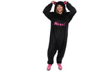 Black Meow Cat Onesie Pajama for Adult - Plush Animal One-Piece Costume Sleepwear for Halloween & Cosplay Party