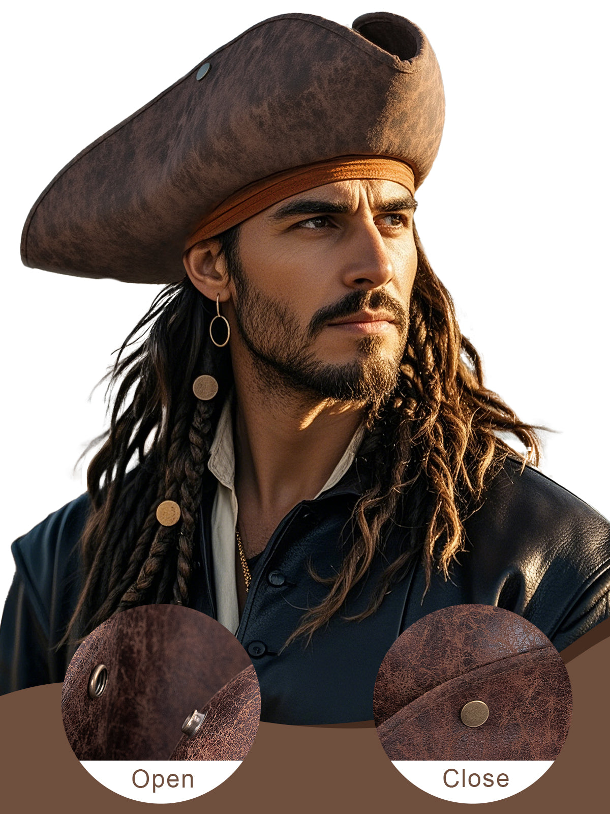 Mens Faux Leather Pirate Hat for Halloween Pirates Cosplay Party
