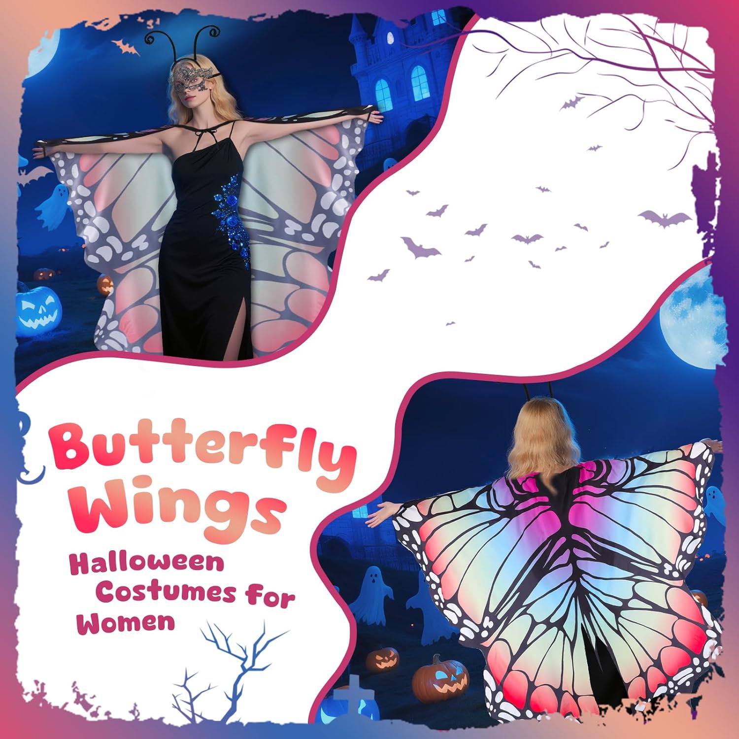 Butterfly Costume for Women - Fairy Wings, Headband & Mask Set for Halloween, Cosplay, Festivals & Photo Shoots