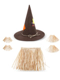Kids Scarecrow Costume - 6PC Raffia Straw Halloween Set with Hat & Accessories for Boys & Girls, Ideal for Ages 4 to 12