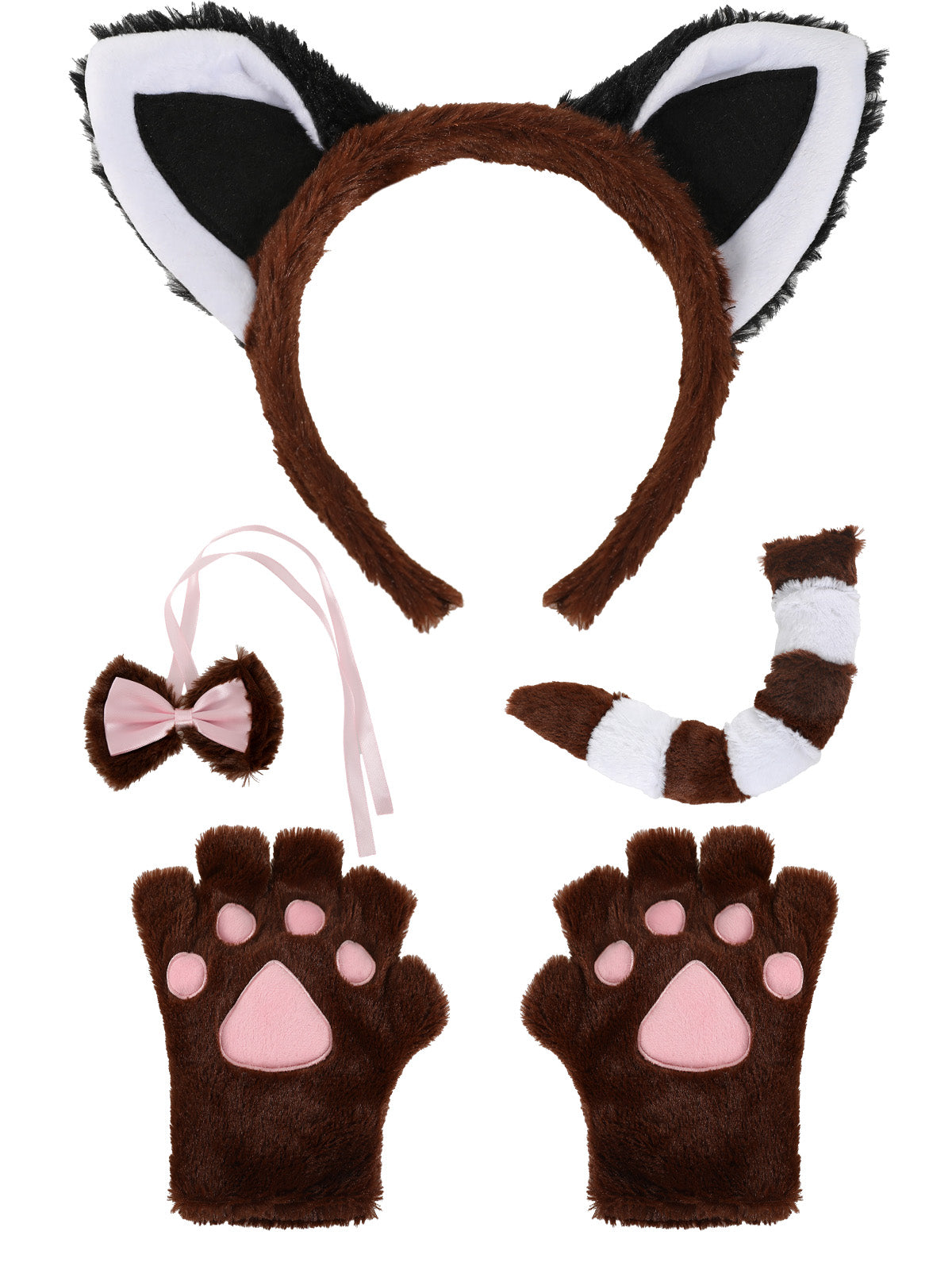 Cute Animal Cosplay Set - Cat, Fox, Bear, Dalmatian, Mouse Theme Accessories (Ears, Tail, Gloves, Bow)