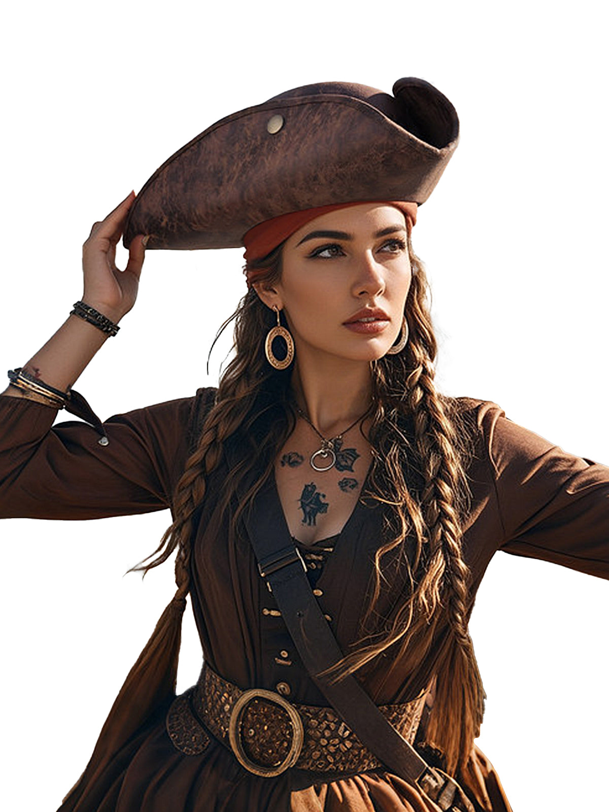 Mens Faux Leather Pirate Hat for Halloween Pirates Cosplay Party