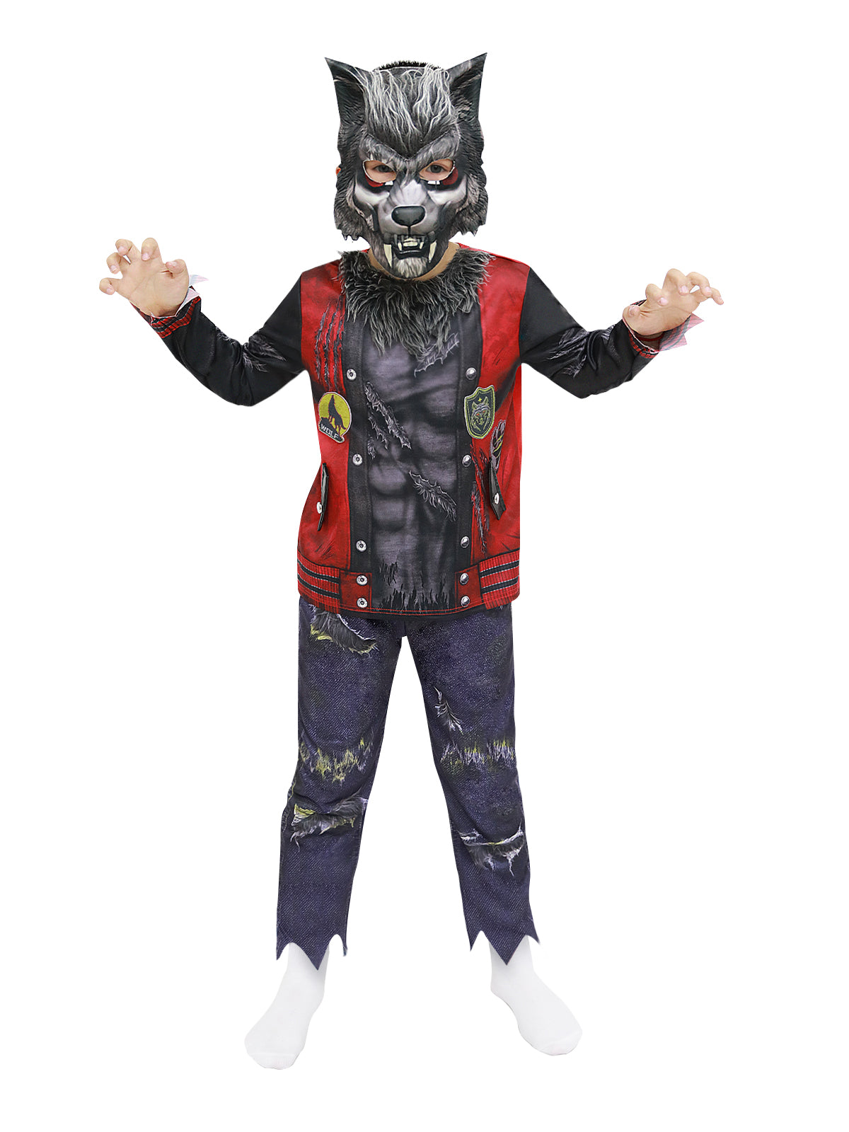 Kids Werewolf Costume - 3PC Top, Pants & Mask Halloween Outfit for Boys Girls, Monster Cosplay Fit for Age 4-10 Years