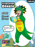 ROC PARTY Dinosaur & Monster Costume for Toddlers - 3D Animal Hooded Dress-Up Outfit for Halloween, Cosplay & Parties (Green Triceratops, 2-3T)