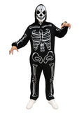 Skeleton Onesie Costume for Unisex Adults Fleece Hooded Pajama Jumpsuit for Halloween Family Dress-Up
