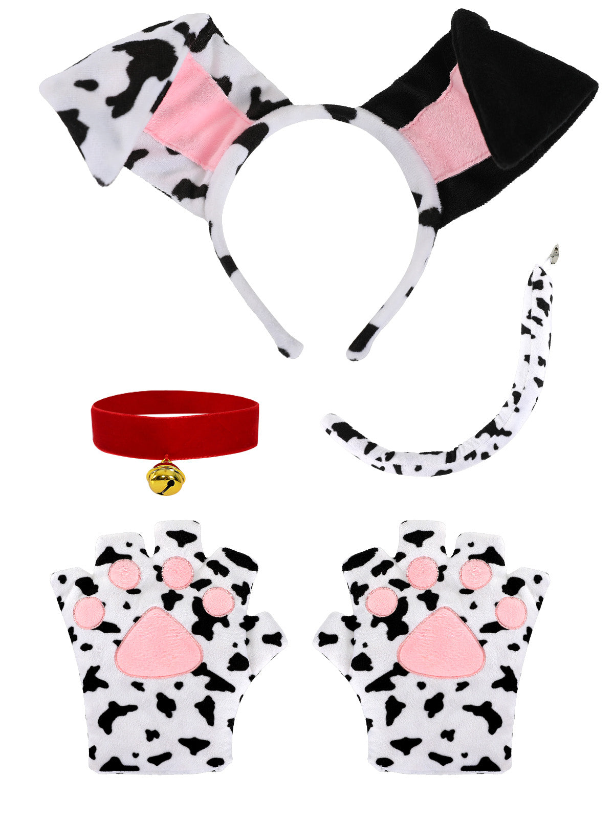 Cute Animal Cosplay Set - Cat, Fox, Bear, Dalmatian, Mouse Theme Accessories (Ears, Tail, Gloves, Bow)