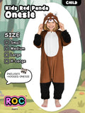 ROC PARTY Hooded Animal Costume for Kids 4-12 - Unisex Halloween Animal Dress-Up Outfit & Cosplay Playwear for Boys & Girls (Red Panda, 7-8 Years)