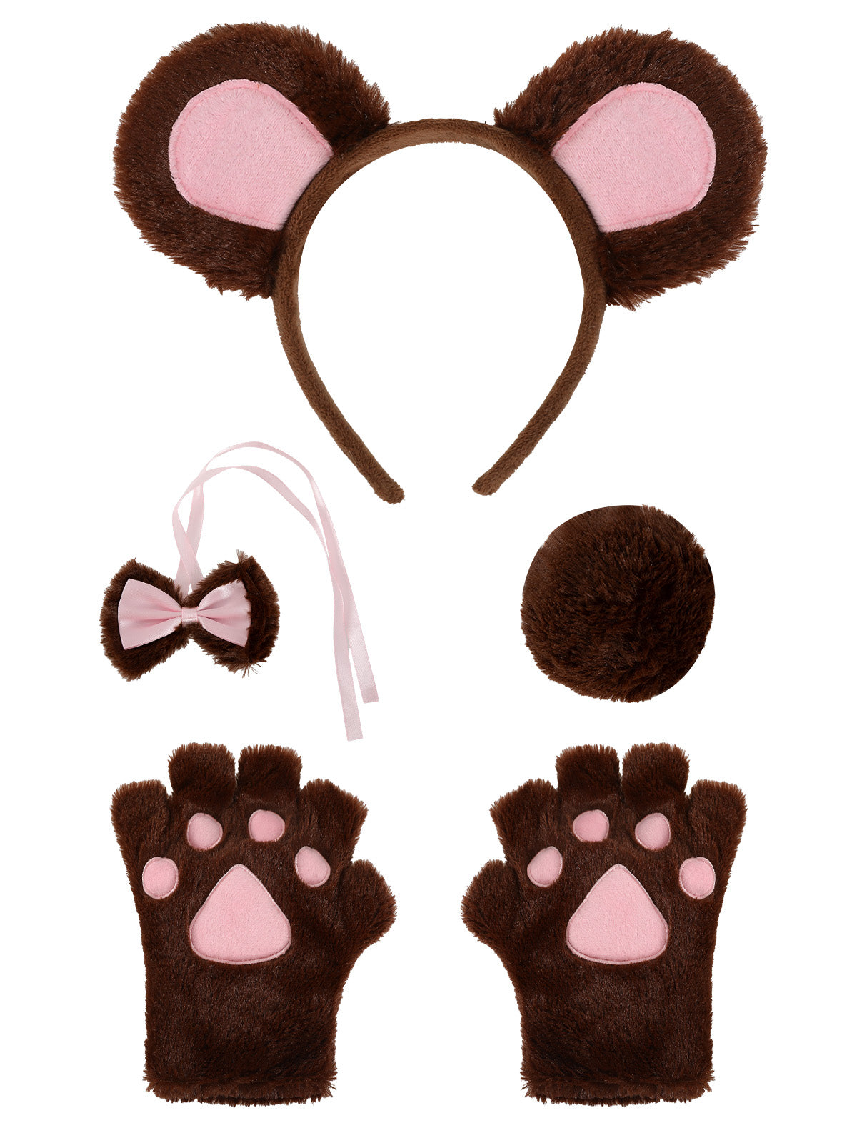 Cute Animal Cosplay Set - Cat, Fox, Bear, Dalmatian, Mouse Theme Accessories (Ears, Tail, Gloves, Bow)