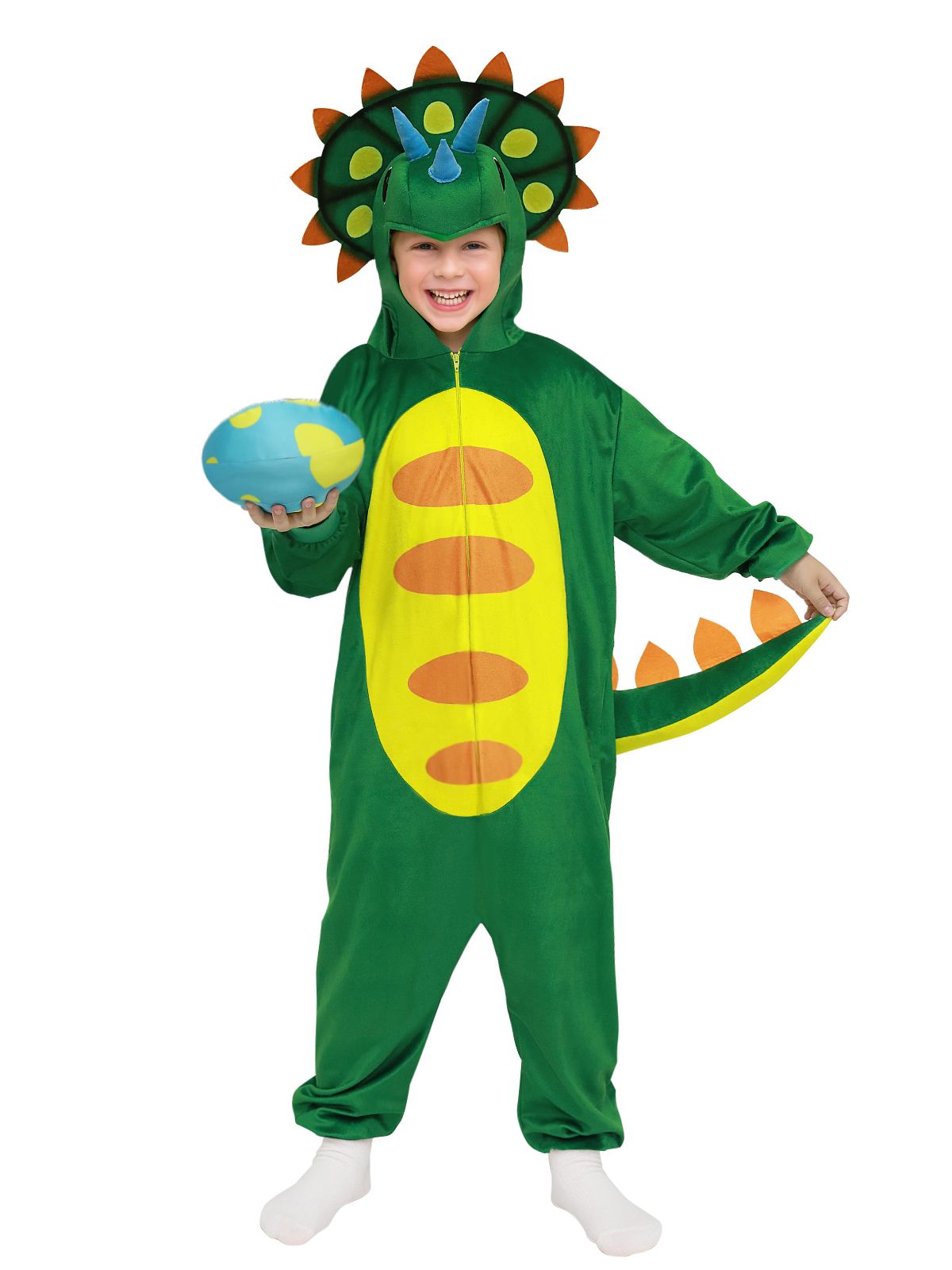 ROC PARTY Dinosaur & Monster Costume for Toddlers - 3D Animal Hooded Dress-Up Outfit for Halloween, Cosplay & Parties (Green Triceratops, 2-3T)