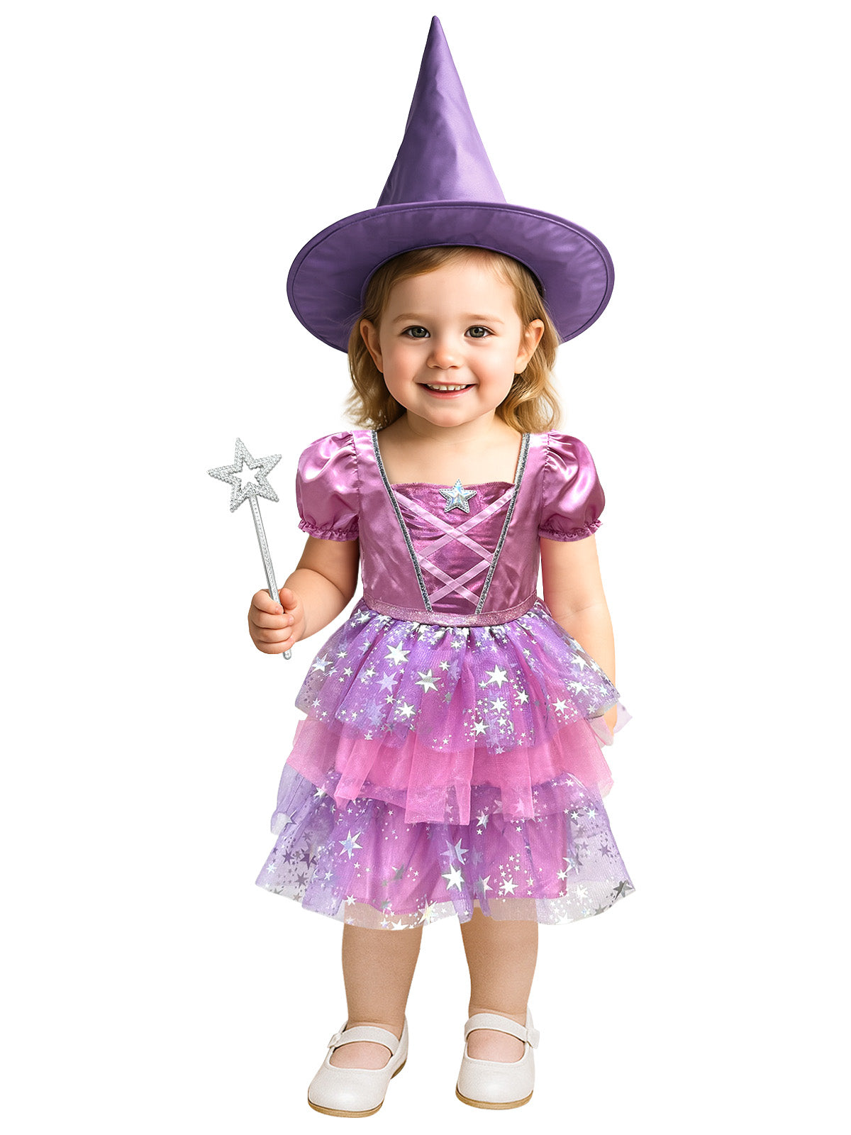 ROC PARTY Colorful Witch Costume for Girls - Cute and Playful Dress with Hat for Halloween, Cosplay Themed Parties
