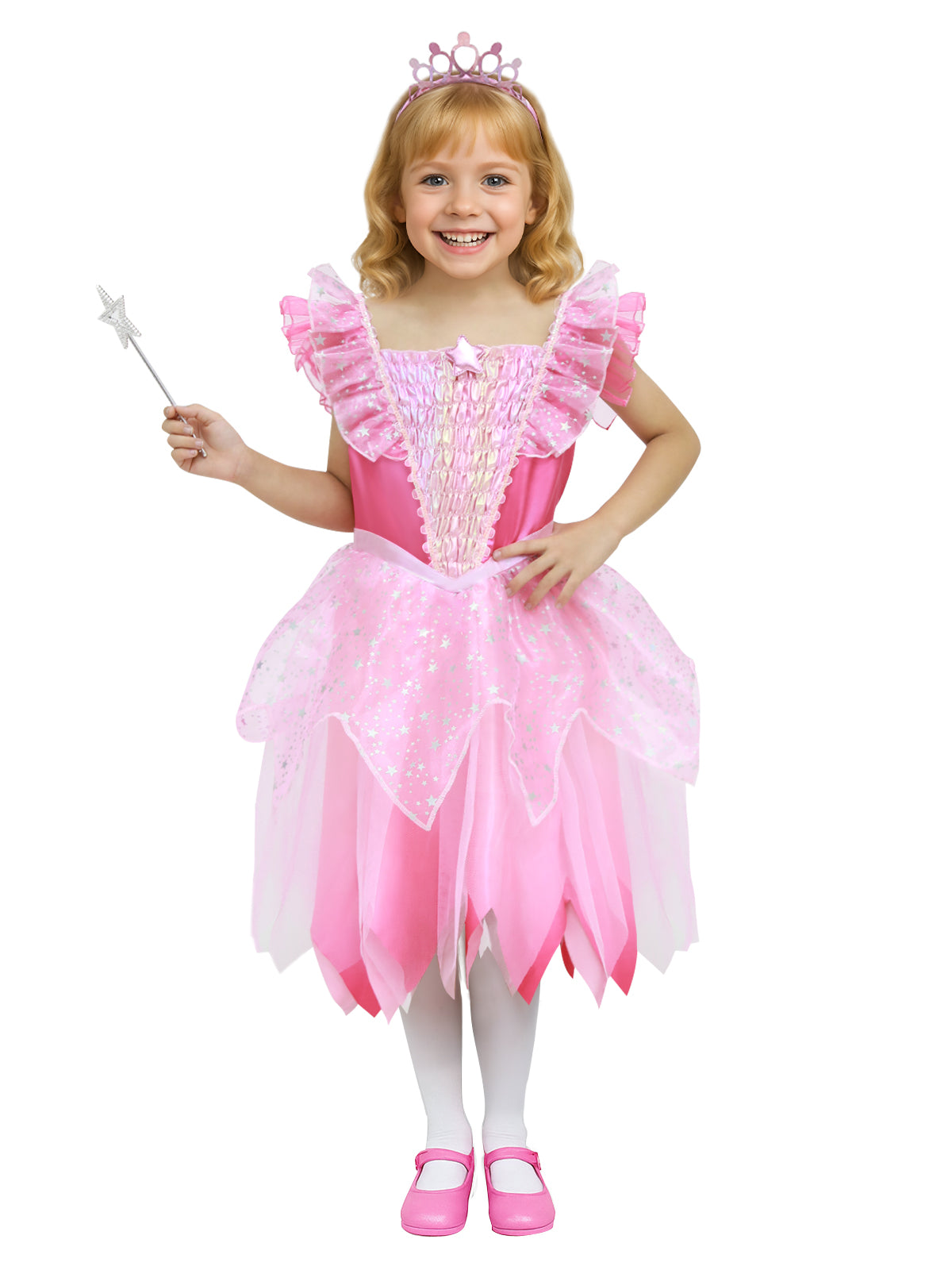ROC PARTY Kids Witch Costume for Girls - Witches Dress with Hat & Accessories for Halloween, Cosplay, or Themed Parties (Pretty Pink Witch, 4-6 Years)