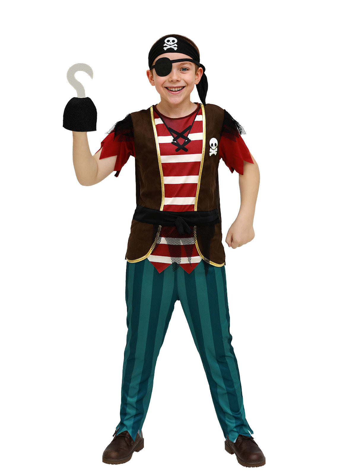 ROC PARTY Classic Pirate Costume Set for Kids - Halloween Pirates Themed Party Outfit & Accessories (Classic Pirate Set, Large)