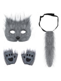 Faux Fur Cat Tail Plush Mask Fluffy Paw Gloves Accessory Set
