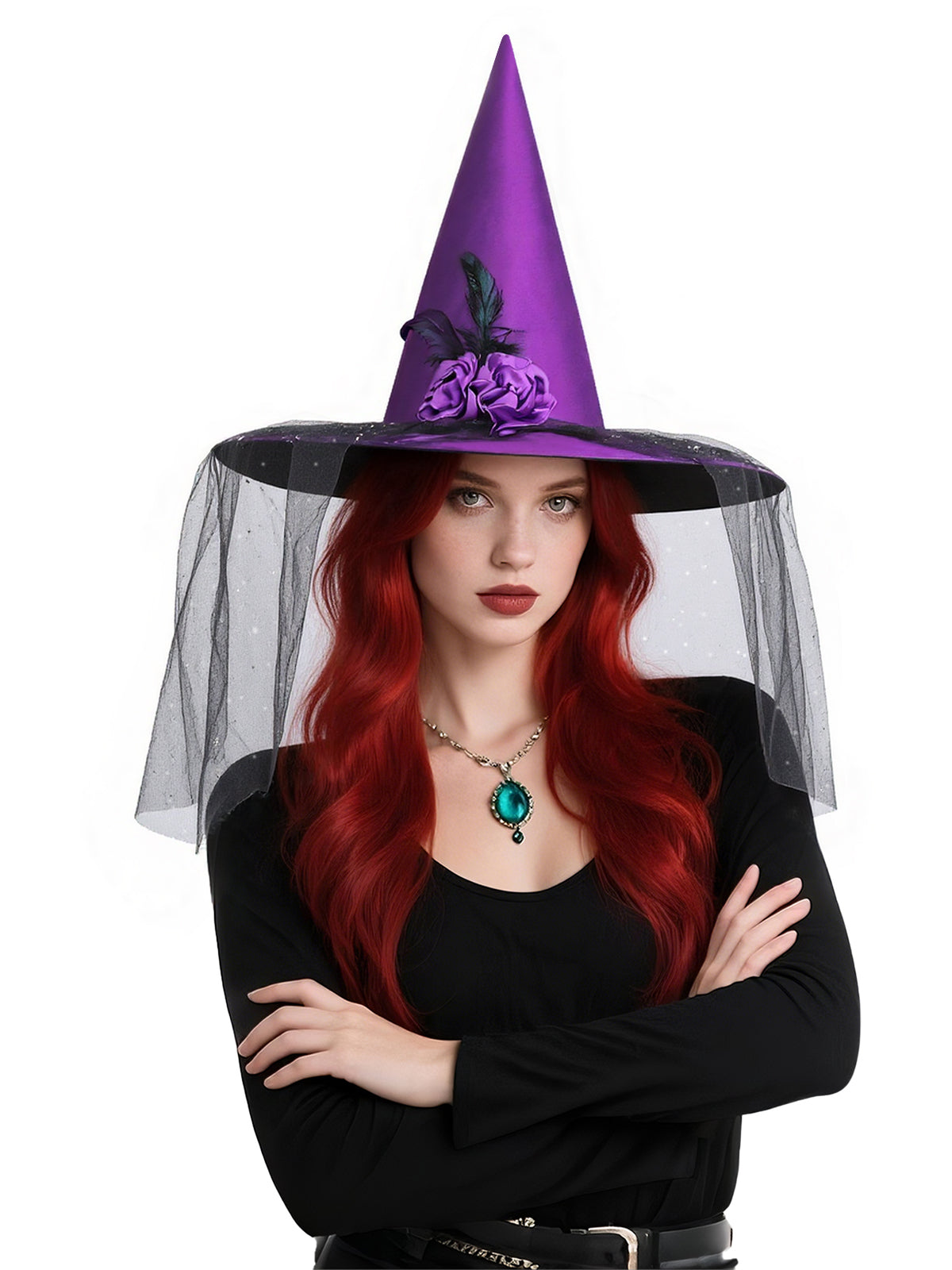 Witch Hat with Veil for Holloween Costume