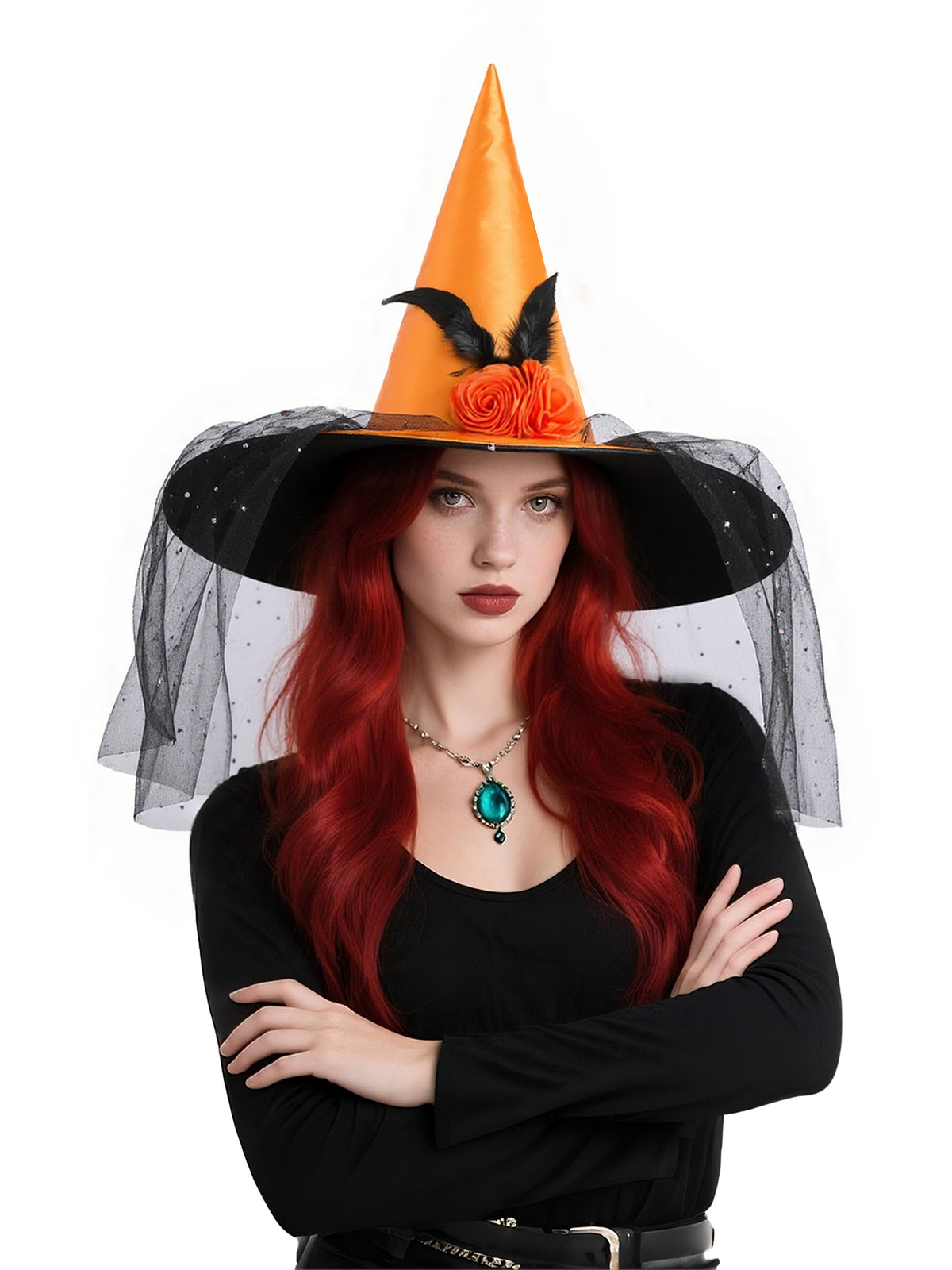 Witch Hat with Veil for Holloween Costume