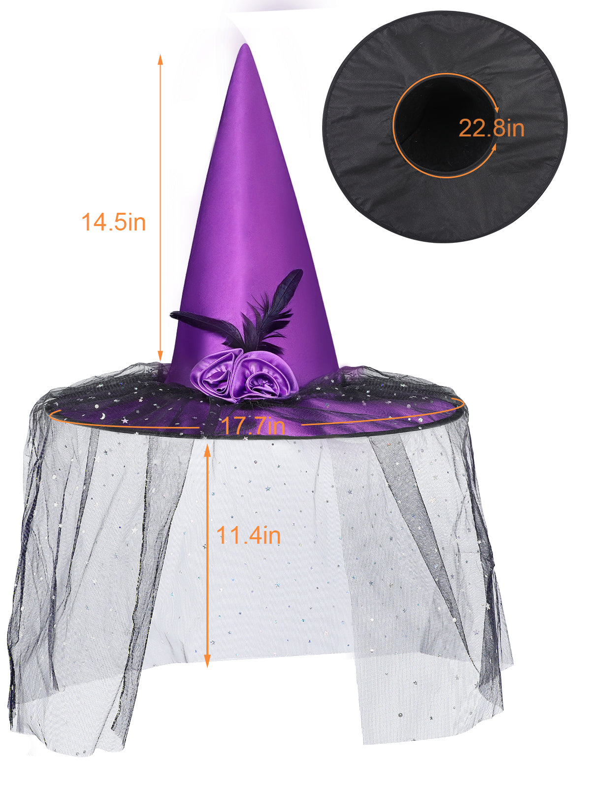 Witch Hat with Veil for Holloween Costume