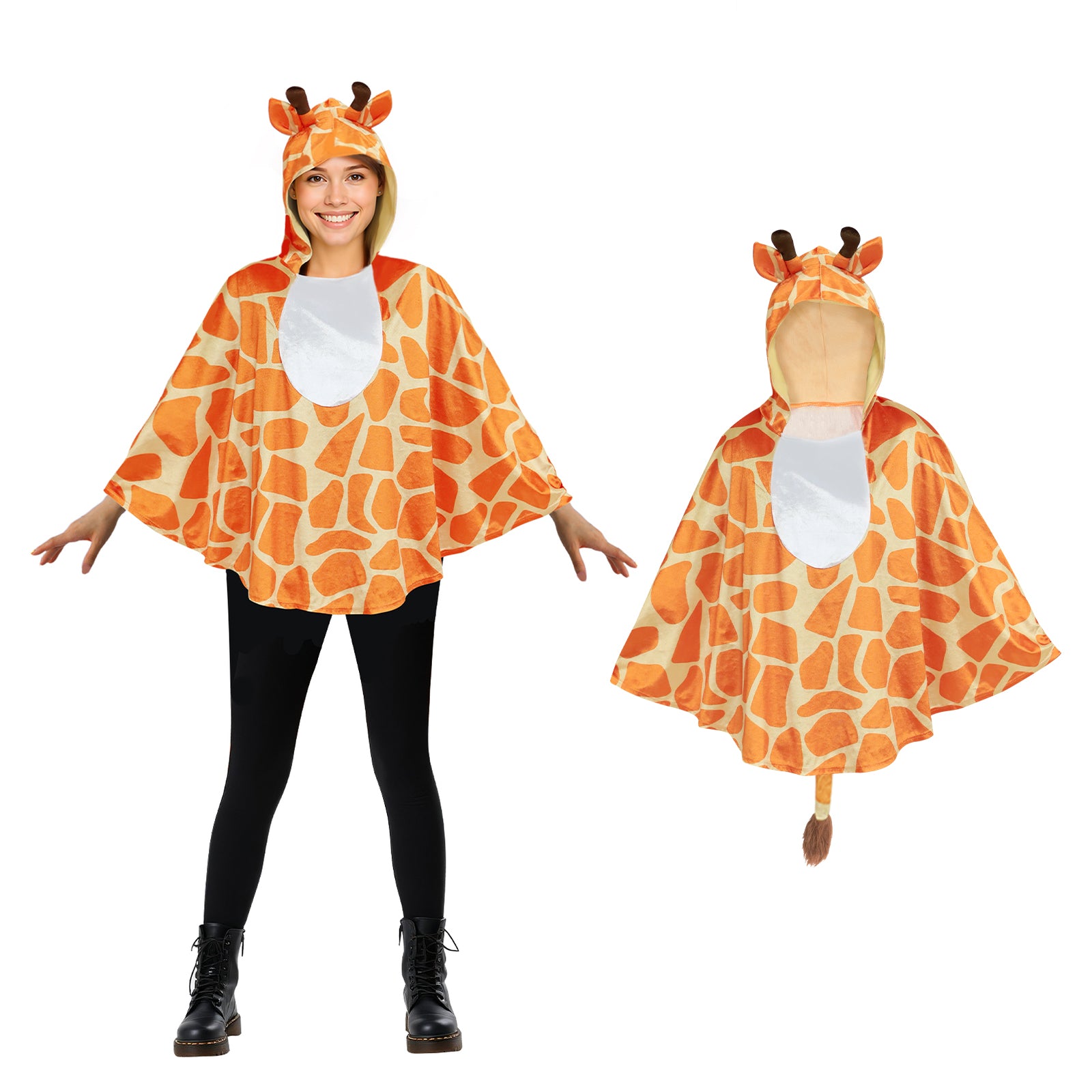 Women's Animal Hooded Cape Costume, Deer & Giraffe Cloak for Halloween, Cosplay, or Winter Party