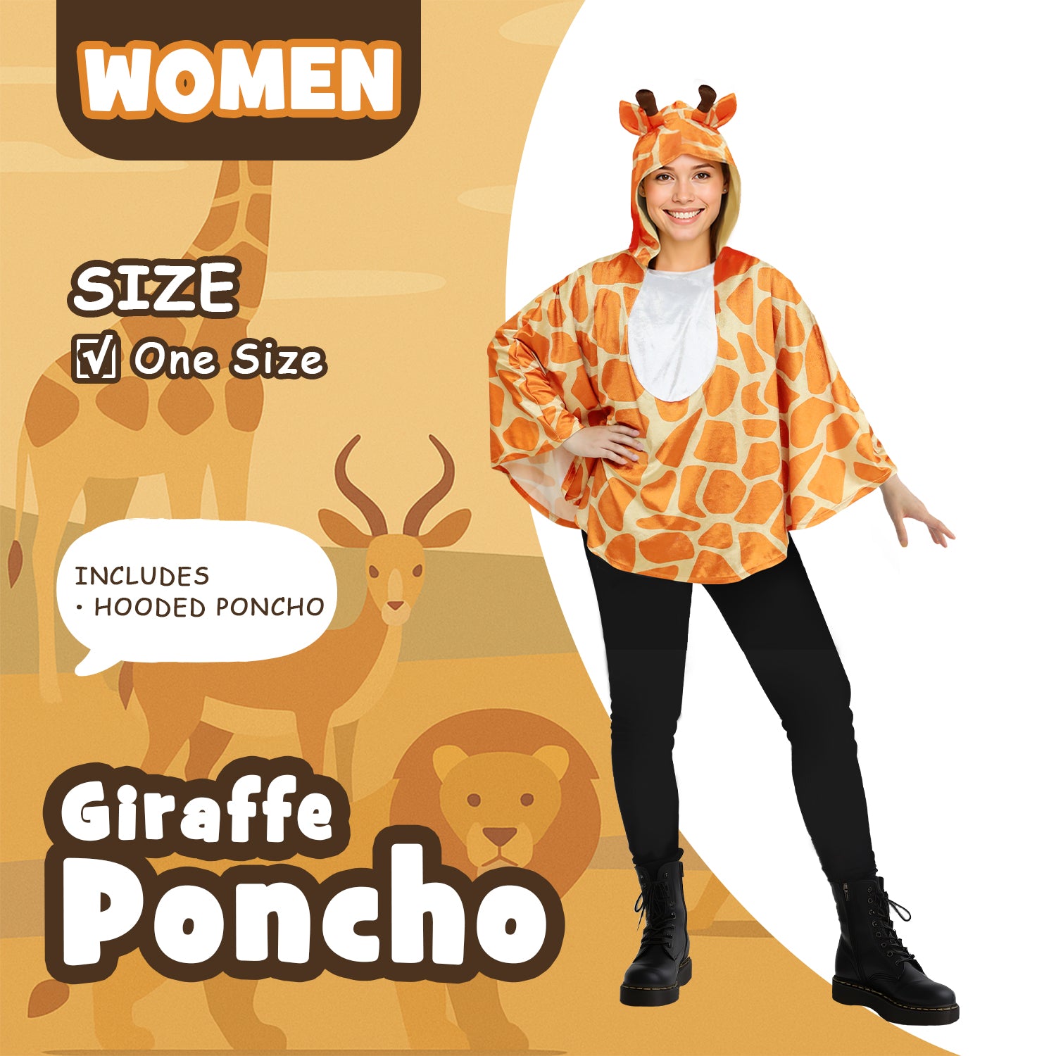 Women's Animal Hooded Cape Costume, Deer & Giraffe Cloak for Halloween, Cosplay, or Winter Party
