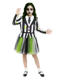 Gothic Striped Costume for Girls - Scary Halloween Outfit for Spooky Cosplay Dress Up