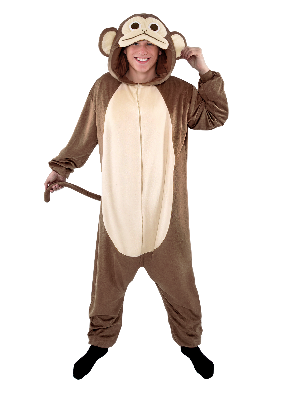 Monkey Onesie Pajama for Unisex Adult - Plush Jungle-Themed Animal One Piece Costume Sleepwear for Halloween & Cosplay Party